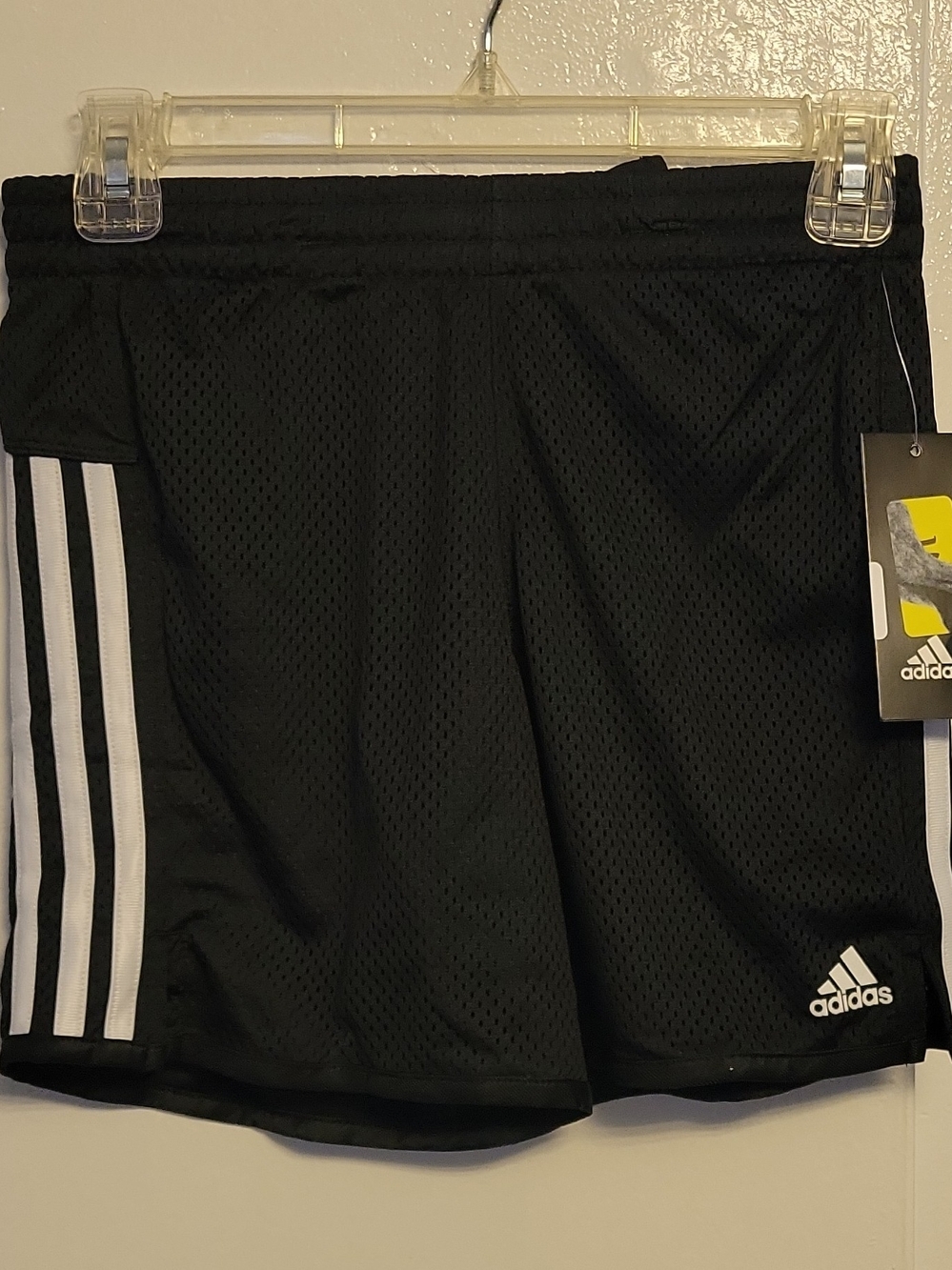 adidas Black Mesh Athletic Shorts with White Side Stripes